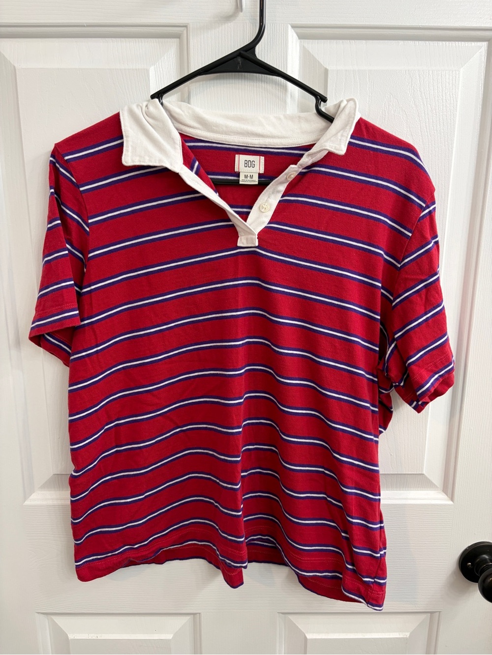 BDG Red Striped Polo Shirt with White Collar